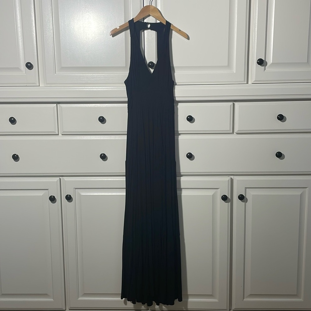 Mauve Black Sleeveless Maxi Dress with V-Neck